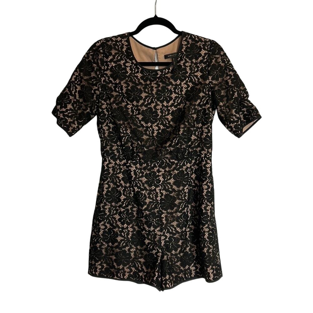 BCBG MaxAzria | Black/Cream Lace Romper | Small